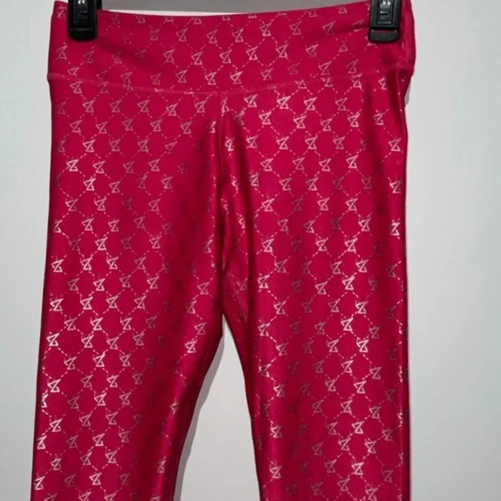 Zumba‎ Wear Girls Pink Silver Metallic Geometric Xspicy Cropped Leggings Size XS